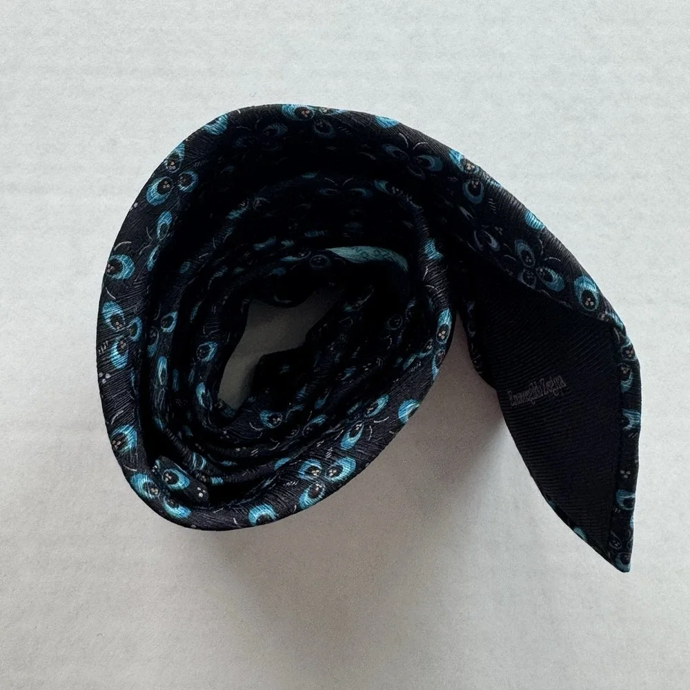 Ermenegildo Zegna Tie Men's Black Teal Geometric Floral Silk Designer Necktie